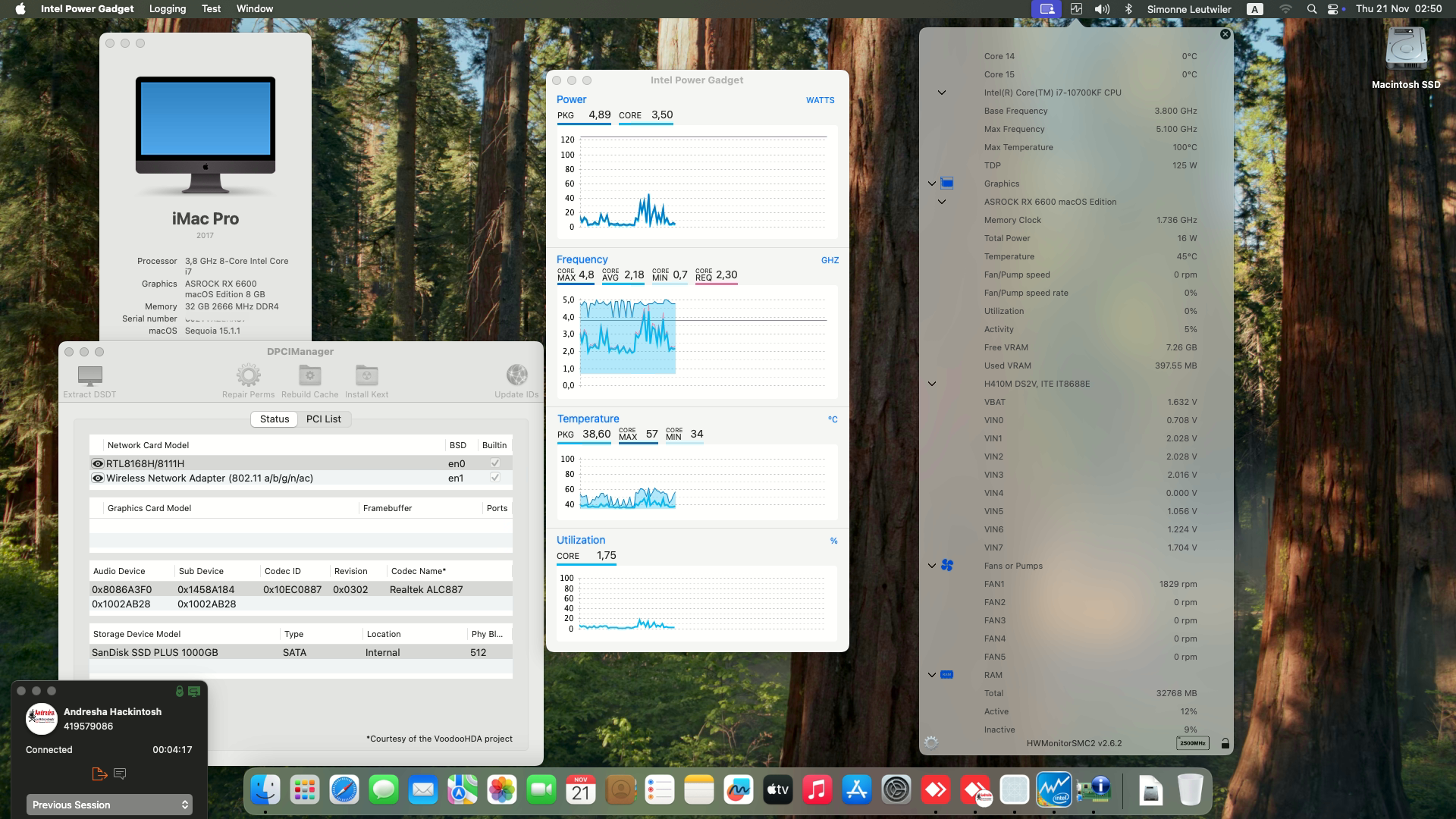 Success Hackintosh macOS Sequoia 15.1.1 Build 24B91 in Gigabyte H410M DS2V + Intel Core i7 10700KF + Asrock RX 6600